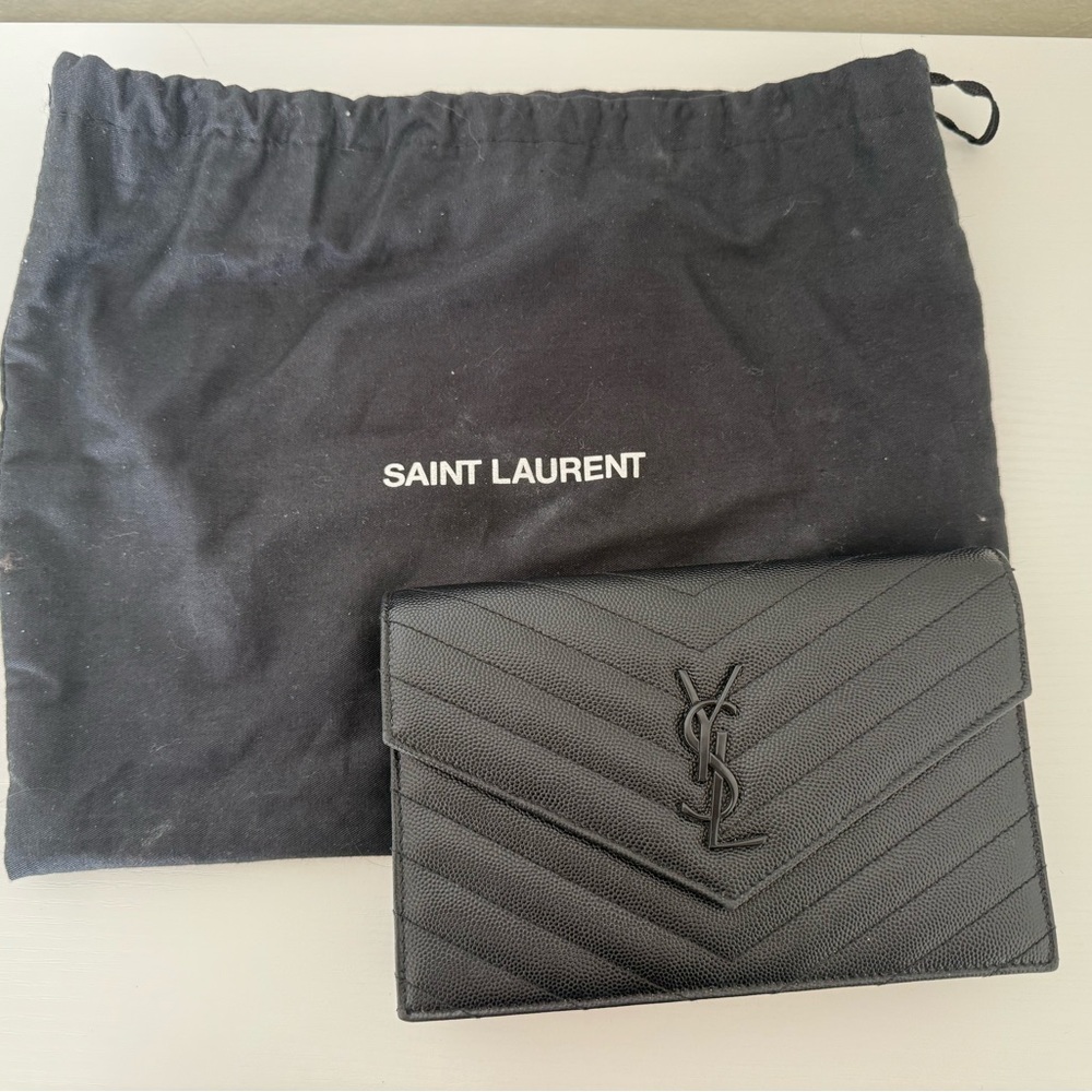 Yves Saint Laurent YSL Black Wallet On Chain Purse
